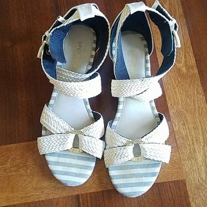 Sperry White wedge sandals nautical ankle strap